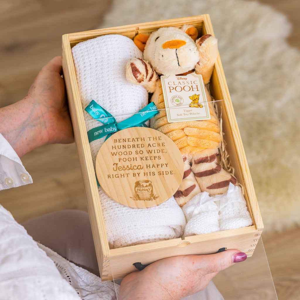 Cream Personalised Mini Baby Hamper Winnie-the-Pooh Tigger Theme with Blanket... – Cream