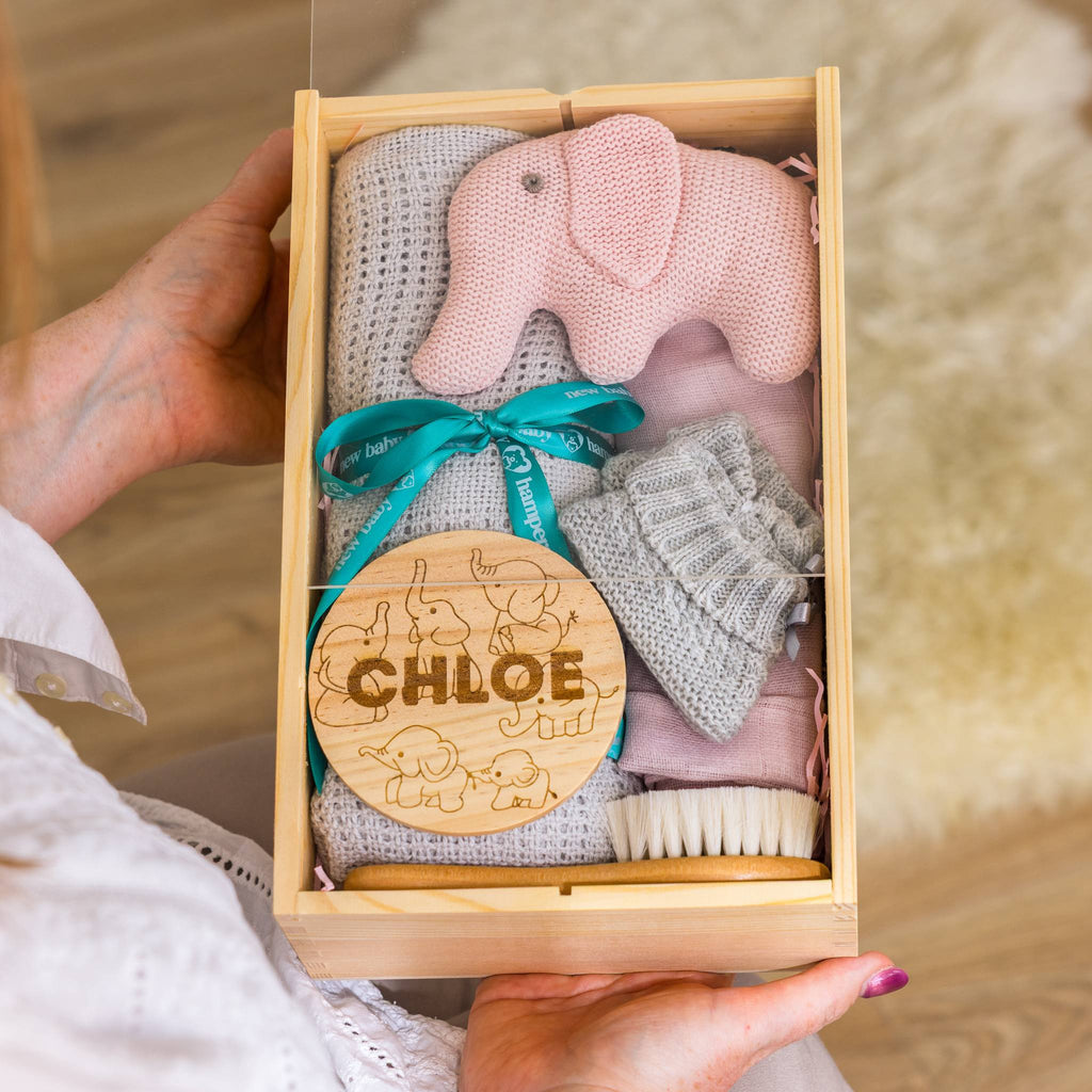 Pink Personalised Newborn Welcome Hamper - Pink Elephant Theme with Blanket &... – Pink