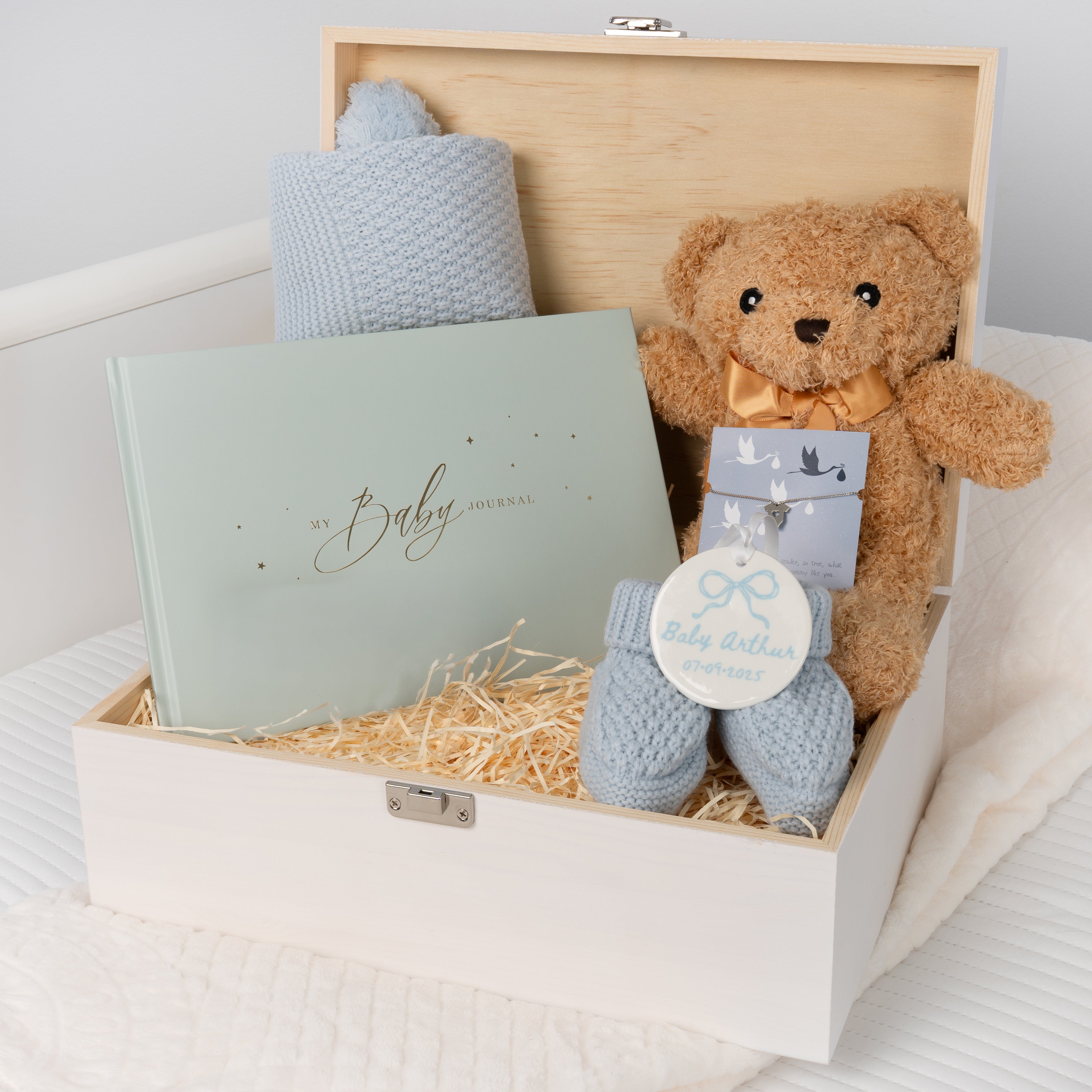 Personalised Teddy Bear Pregnancy Baby Hamper - Blue Edition with Blanket & K... - Blue - Baby Hamper