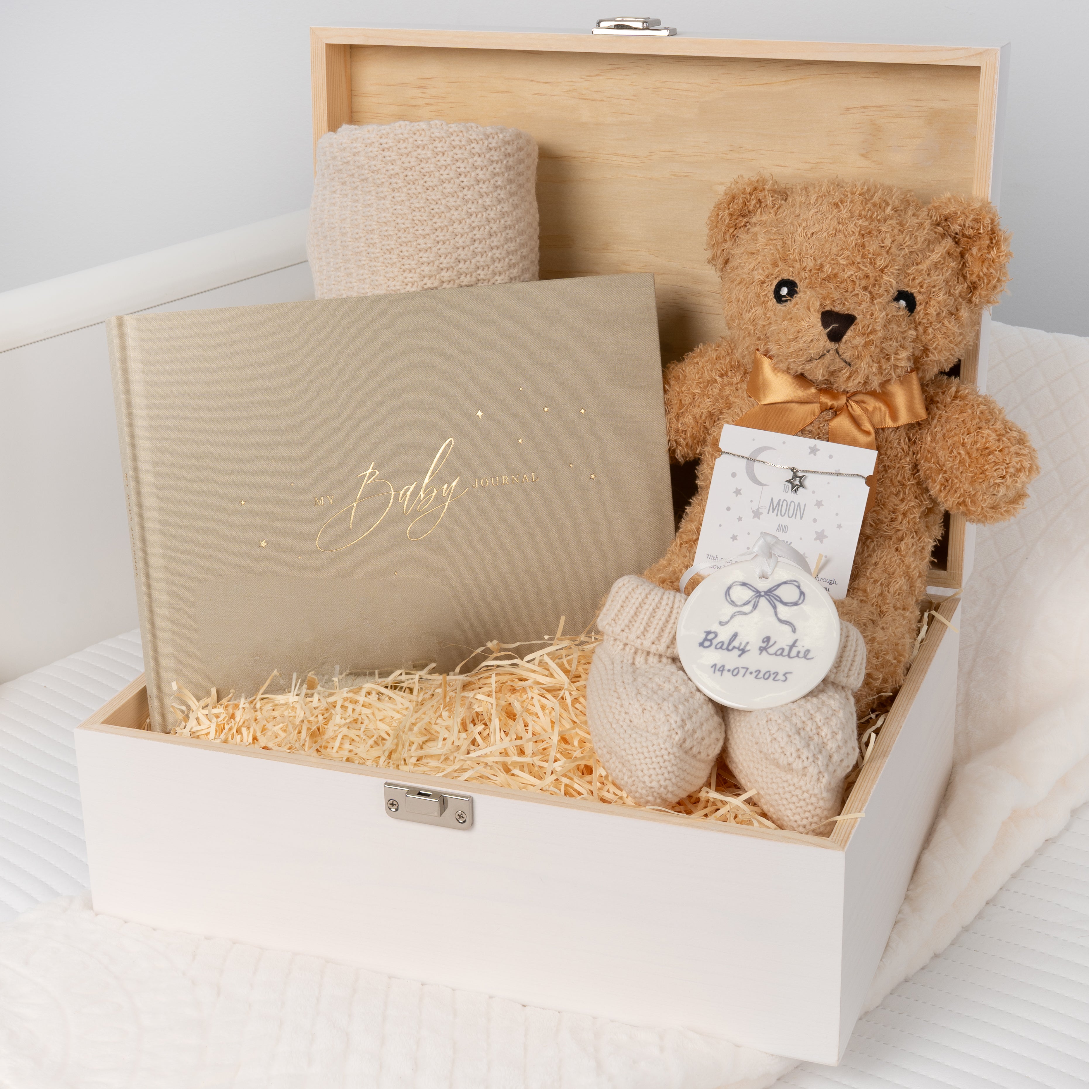 Personalised Teddy Bear Pregnancy Baby Hamper - Ivory Edition with Blanket &... - Cream - Baby Hamper