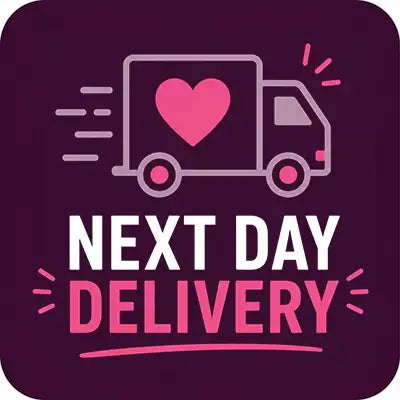 A pink delivery truck icon with a heart on its side, set against a dark purple background.