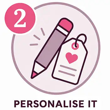 Pink pencil with a heart-shaped tag attached by a string