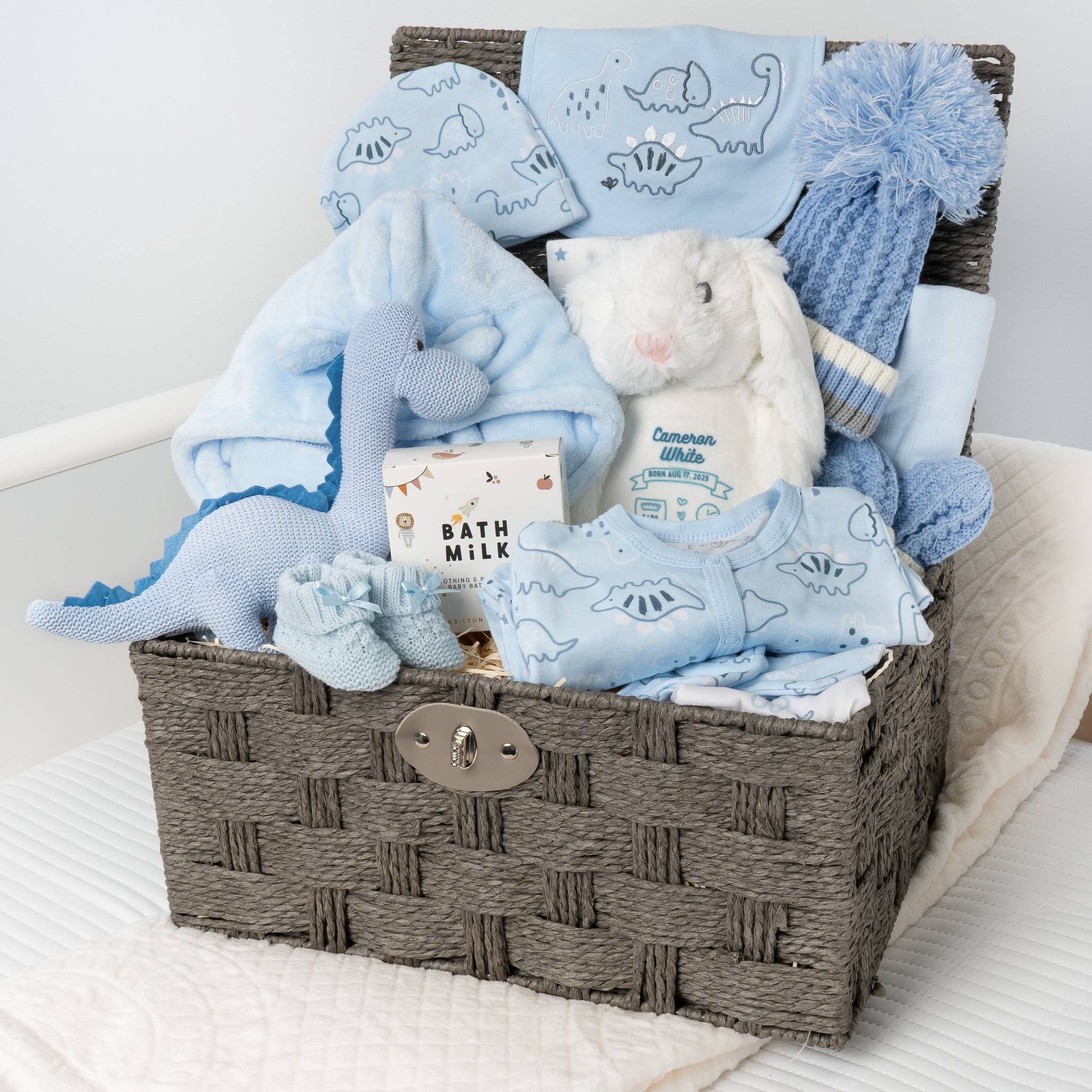 Rabbit New Baby Hamper in Blue - Personalised Animal Hamper Case - Blue - Baby Hamper Main image
