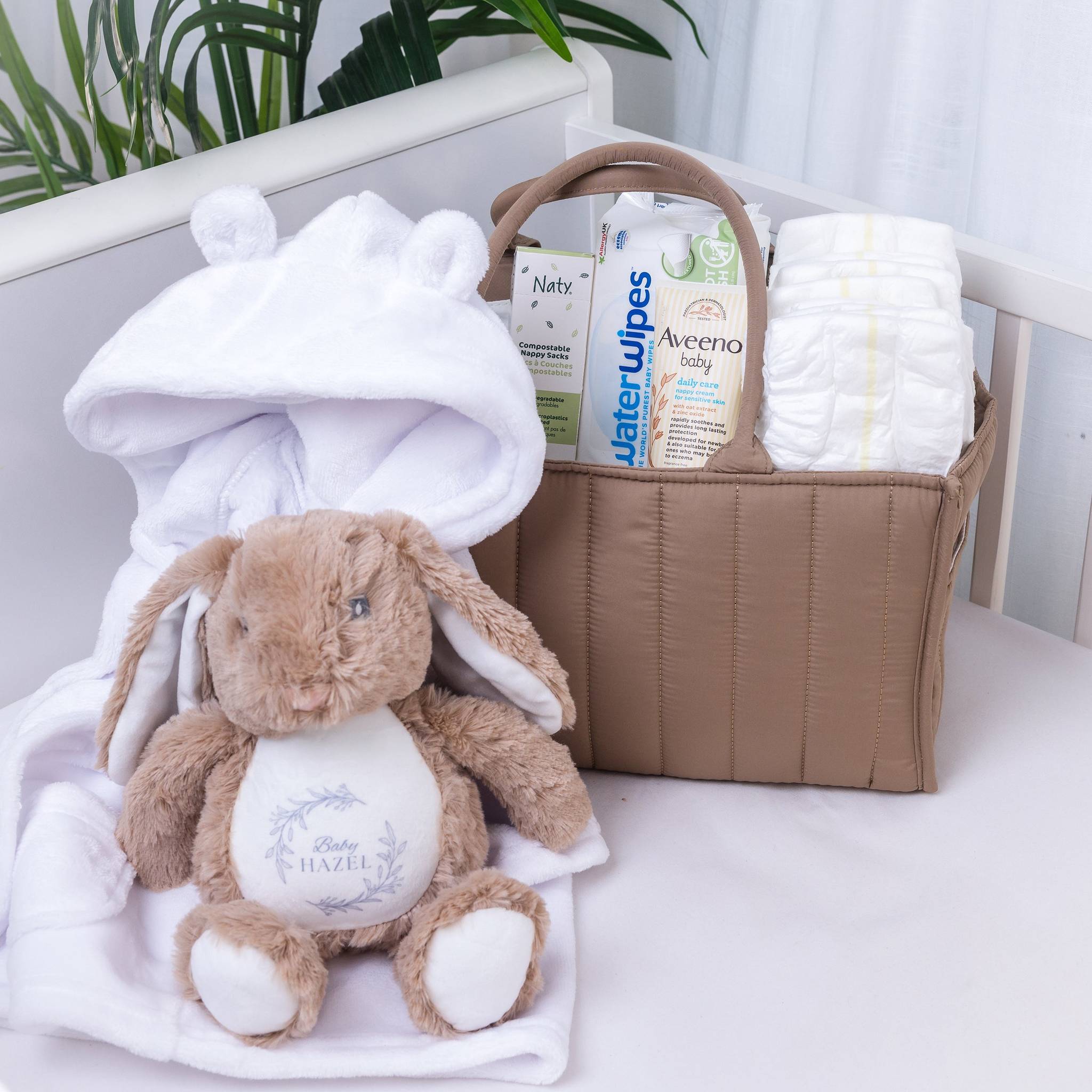 Rabbit Personalised Newborn Baby Essentials Gift Set in Cream - Cream - Baby Hamper
