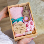 Pink Rabbit Personalised Newborn Welcome Hamper with Blanket & Keepsake Disc ... – Pink