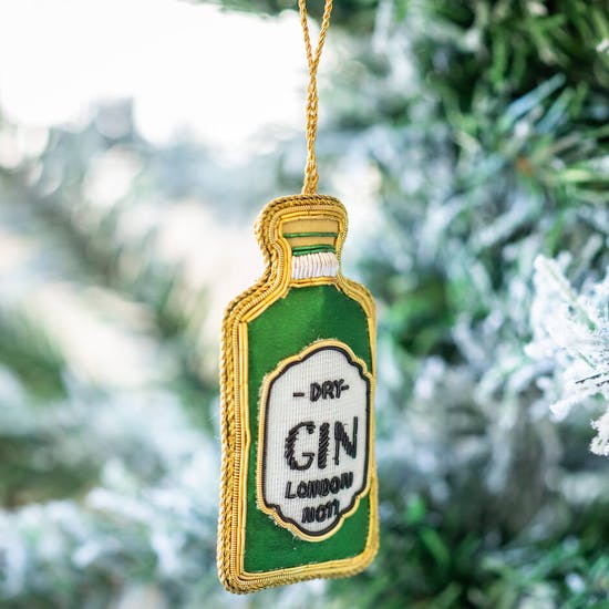 Gin Bottle Embroidered Christmas Decoration
