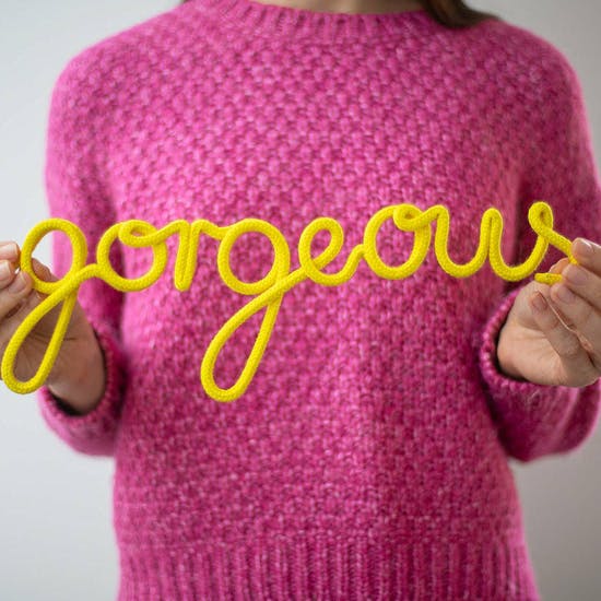 Yellow 'Gorgeous' Typography Art Reclaimed Rope Style