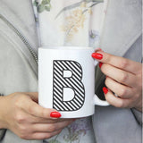 Personalised Monochrome Letter Ceramic Mug with Message (A-Z)