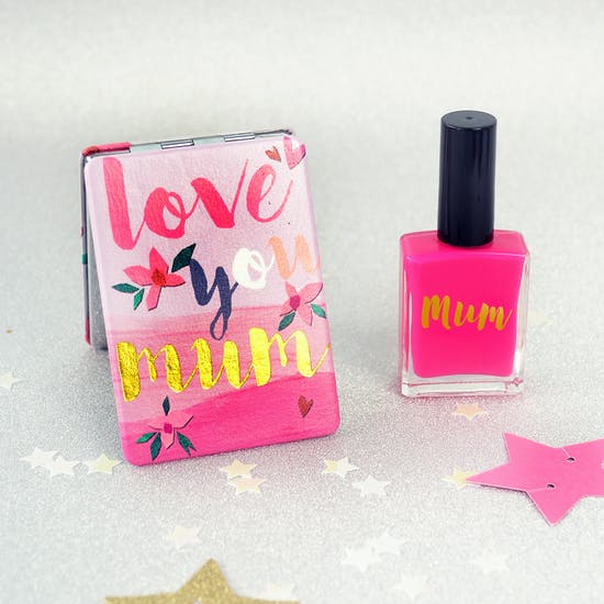 Love you Mum Mirror With Personalised Nail Polish
