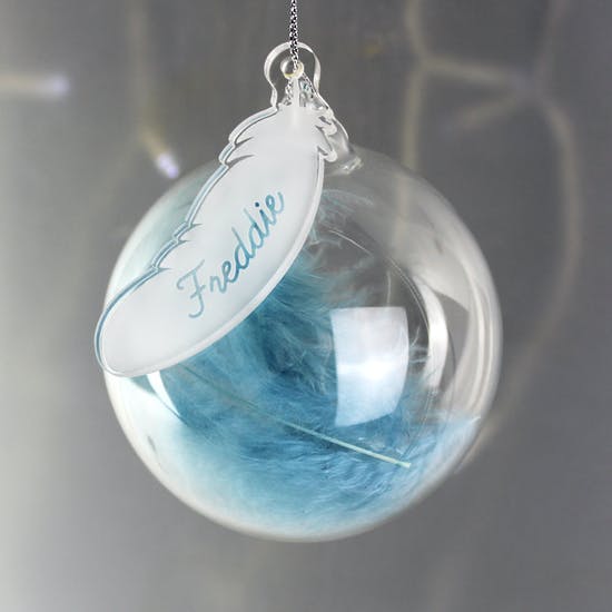 Personalised Glass Feather Christmas Bauble