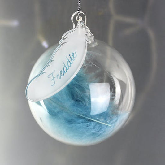 Personalised Glass Feather Christmas Bauble