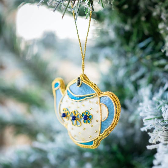 Embroidered Teapot Christmas Decoration