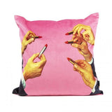 Pink Lipstick Designer Velvet Cushion