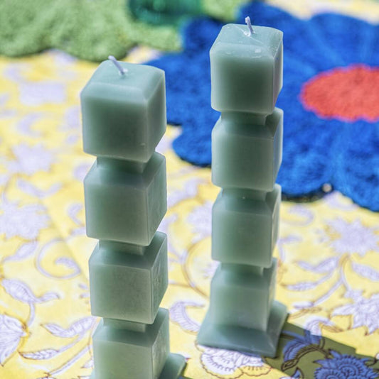 Set Of Two Sea Green Cube Candles