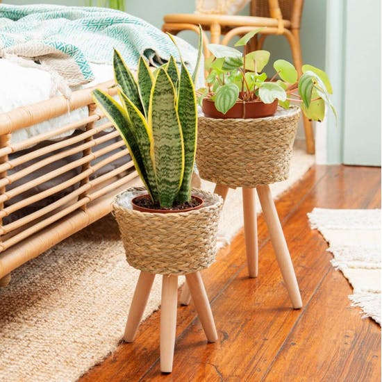 Natural Basket Planter On Tripod Legs