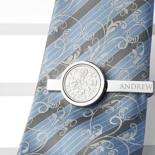 Personalised Lucky Sixpence Tie Clip