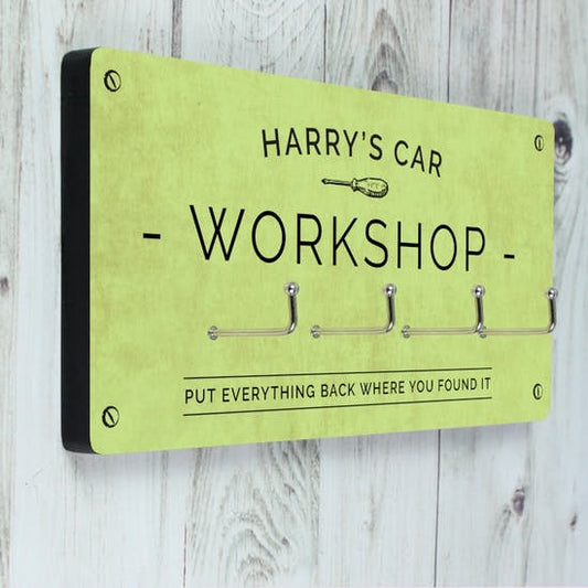 Personalised Workshop Sign With Hooks