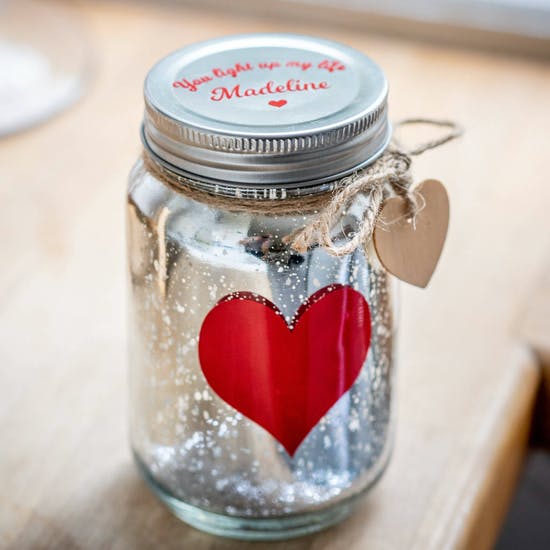 Personalised Love Heart LED Firefly Jar