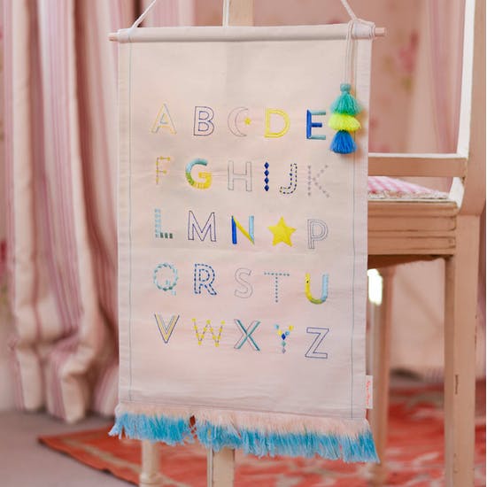 Blue Alphabet Embroidered Wall Sampler