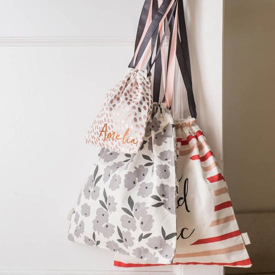 Personalised Cotton Drawstring Travel Bag Set
