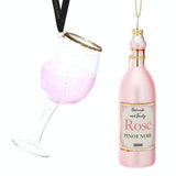Bottle And Wine Glass Shaped Bauble Set