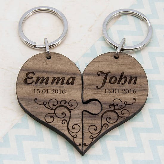 Couples' Romantic Joining Heart Keyring