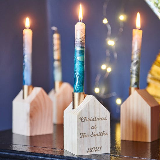 Wooden Christmas House Candle Holder