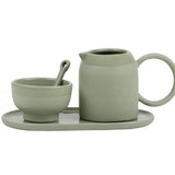 Hand Crafted Green Stoneware Condiment Set