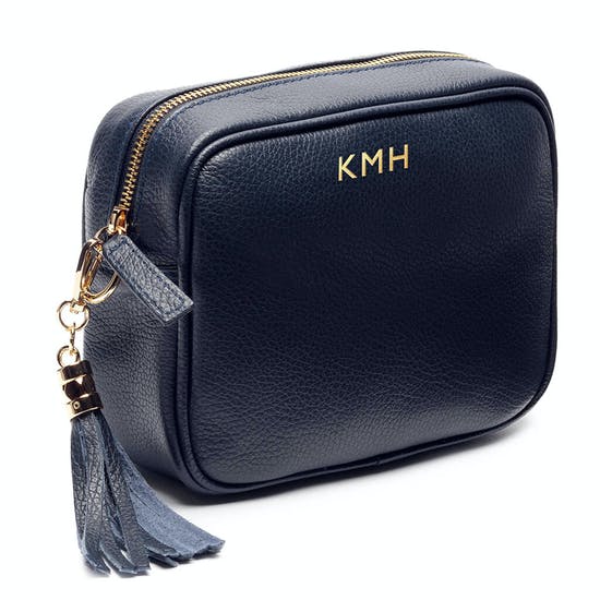 Personalised Leather Navy Blue Handbag