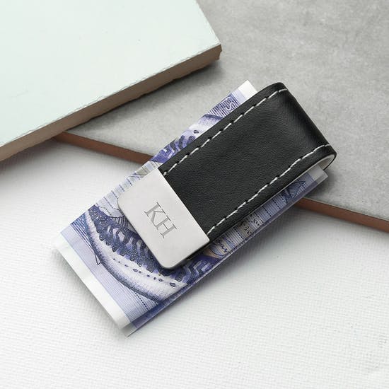 Personalised Black Leather Money Clip
