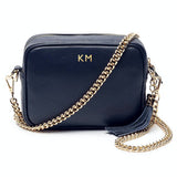 Personalised Leather Navy Blue Handbag