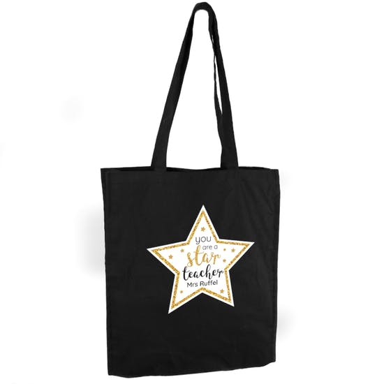 Personalised Star Teacher Black Cotton Bag