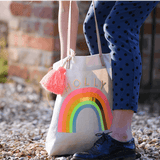 Rainbow Print Canvas Tote Bag With Tassle