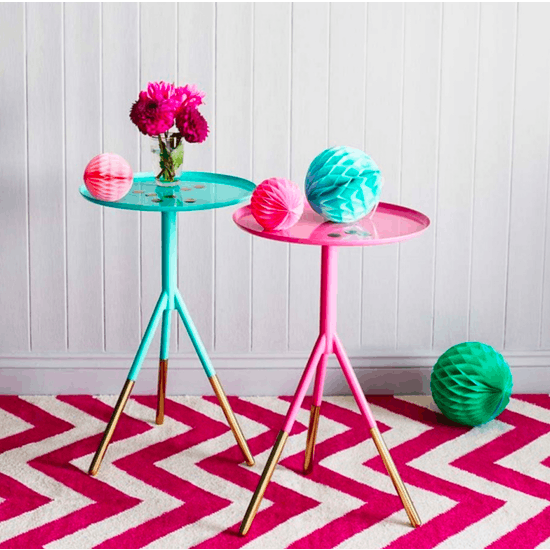 Metal Painted Tripod Tables With Brass Feet