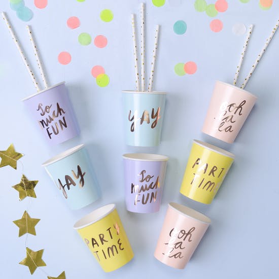 Typographic Pastel Paper Party Cups