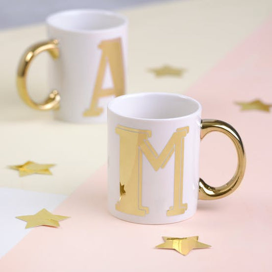 White & Gold Letter Porcelain Mug