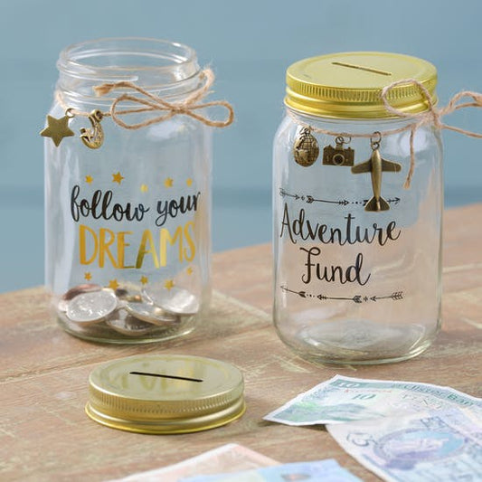 Glass Money Box - 'Follow your dreams'