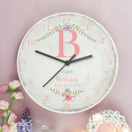 Personalised Floral Wooden Clock