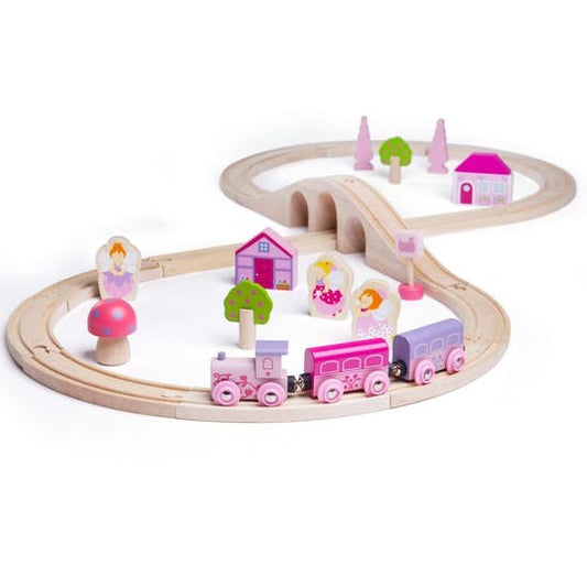 Personalised Figure of Eight Wooden Train Set - Girls Pink Fairy Theme