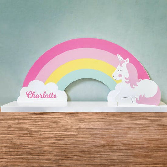 Rainbow Unicorn Personalised Nursery Shelf
