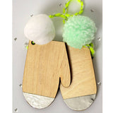 Wooden Mittens With Pom Poms