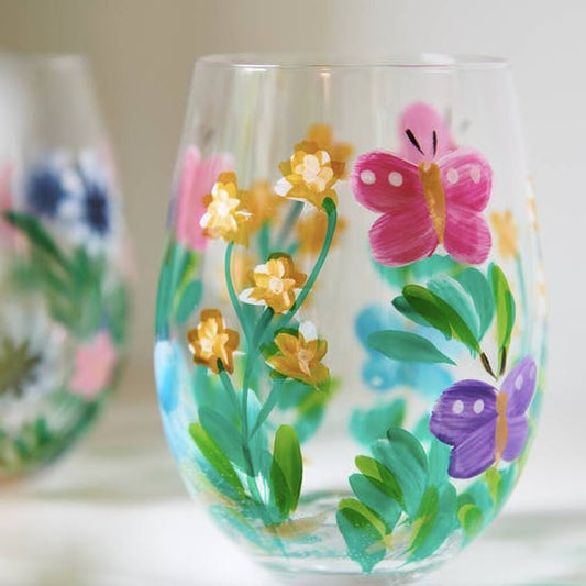Hand Painted Flower Glass Tumblers