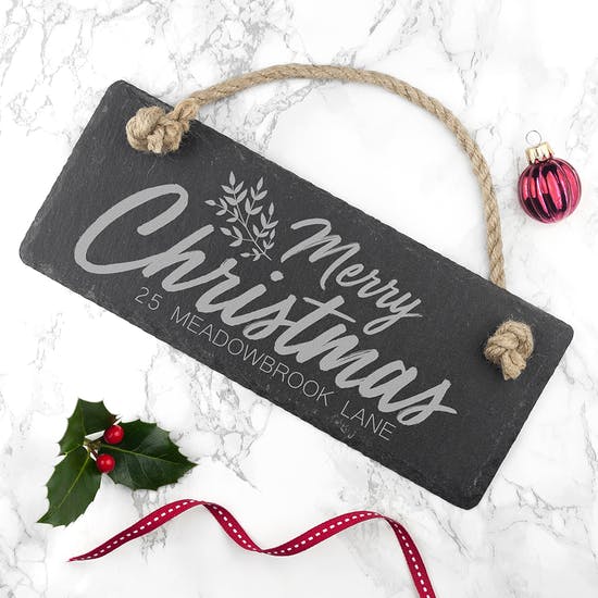 Personalised Merry Christmas Slate Hanging Sign