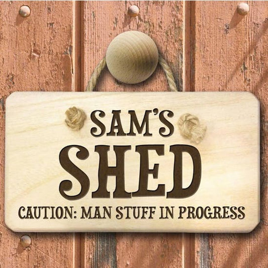 Caution: Man Stuff Personalised Wooden Sign