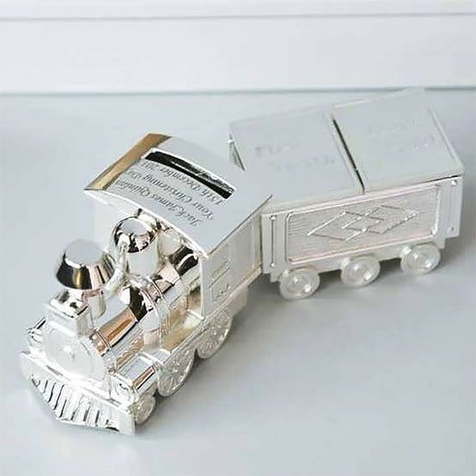 Engraved Train Moneybox With Tooth And Curl Carriage