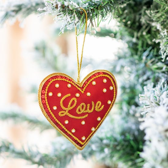 Red Love Heart Embroidered Decoration