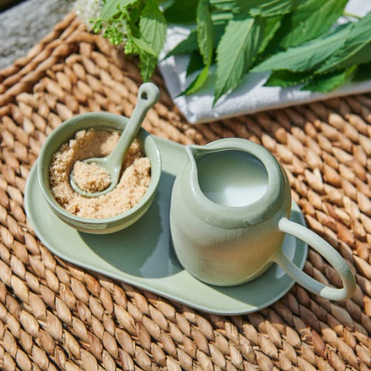 Hand Crafted Green Stoneware Condiment Set