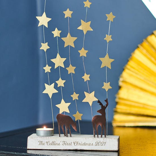 Painted Wood Tea Light Holder With Stars