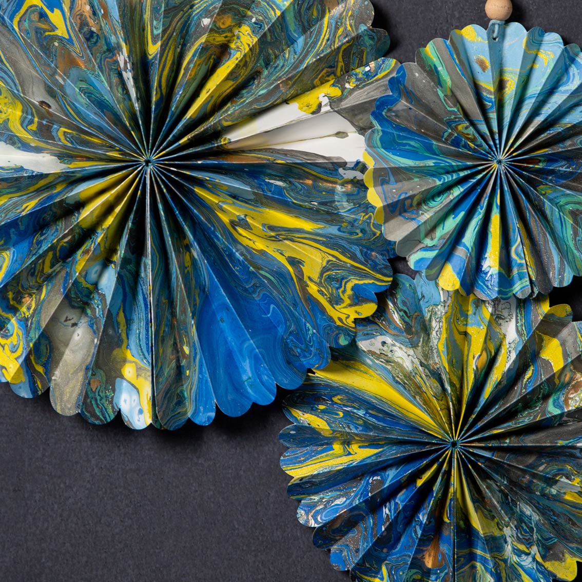 Marble Blue Paper Fan Decorations