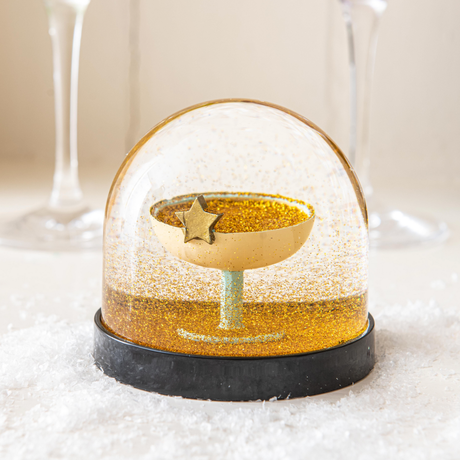 Champagne Coupe Gold Glitter Snowglobe